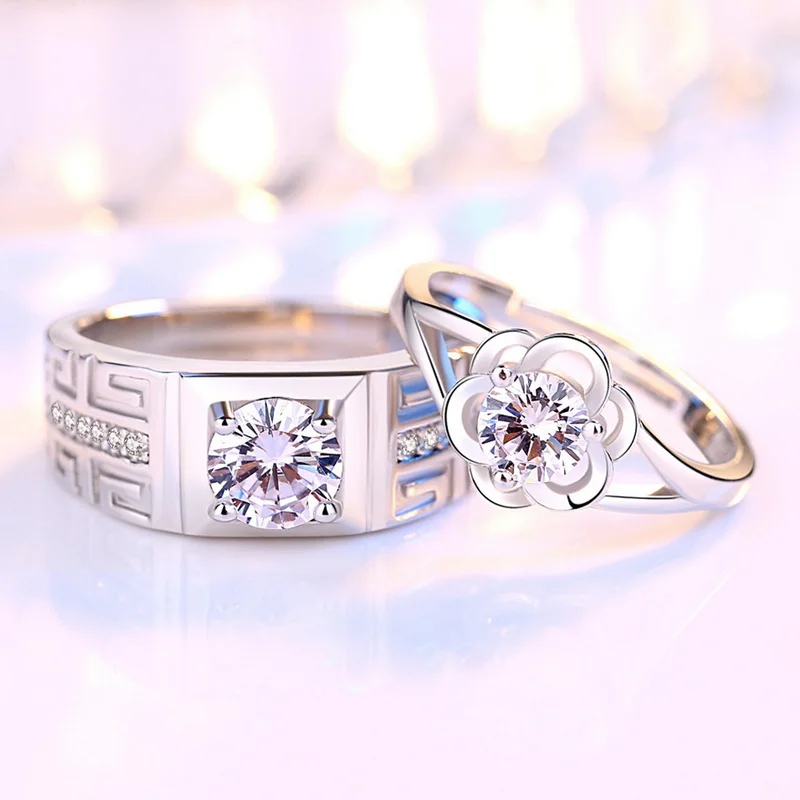2Pcs Silber Farbe Luxus Zirkon Paar Ringe Für Frauen Für Immer Endlose Liebe, Verlobung, Hochzeit Bands Ring Valentinstag Geschenke – Detail 30