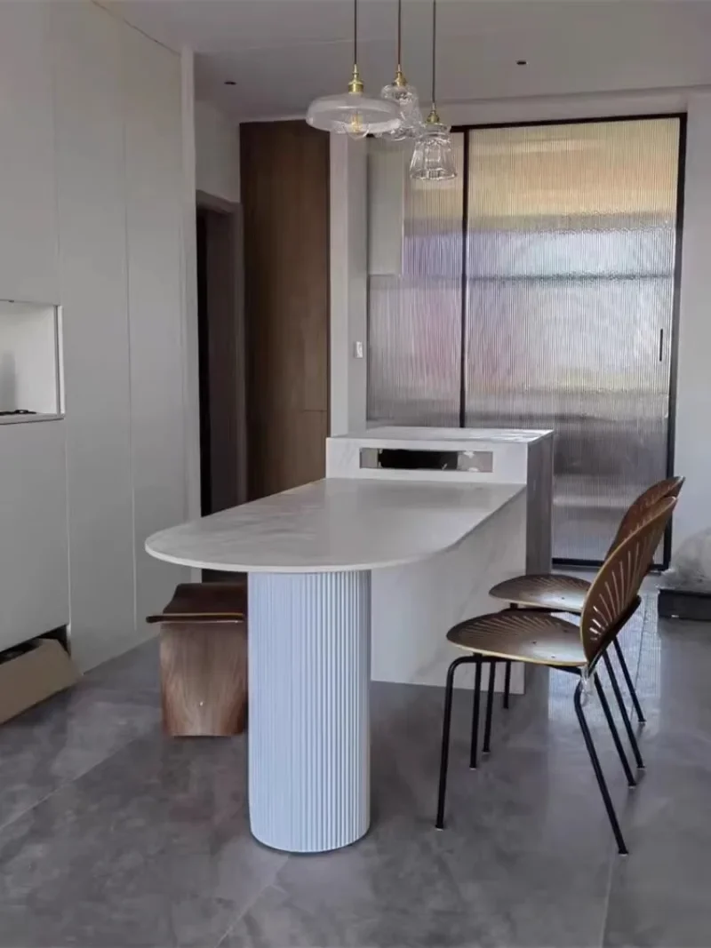 metal cylindrical support rock slab island dining table base