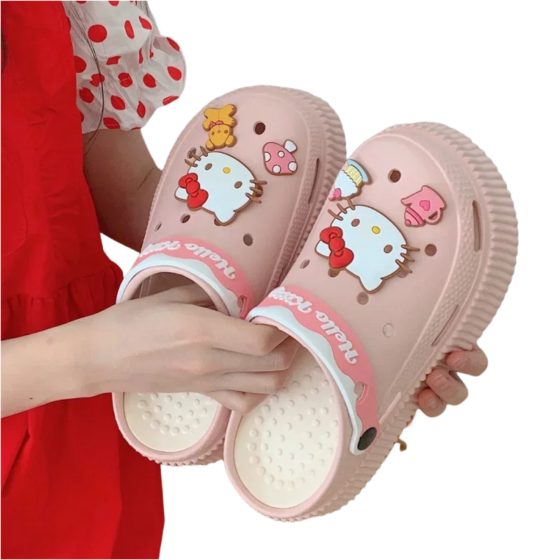 Sanrio cute Hello Kitty EVA nowe buty z dziurami damska letnia odzież wierzchnia antypoślizgowe sandały i kapcie z grubym dnem