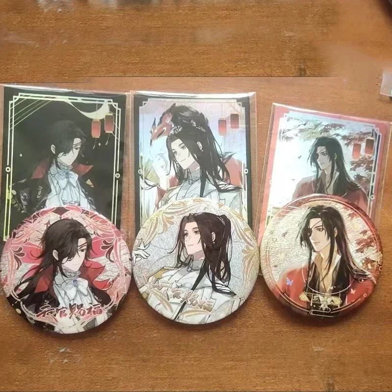 10Pcs/Box Anime Tian Guan Ci Fu Xie Lian Hua Cheng Laser card Heaven Official's Blessing Cosplay Badge with  Pin Tinplate Brooch