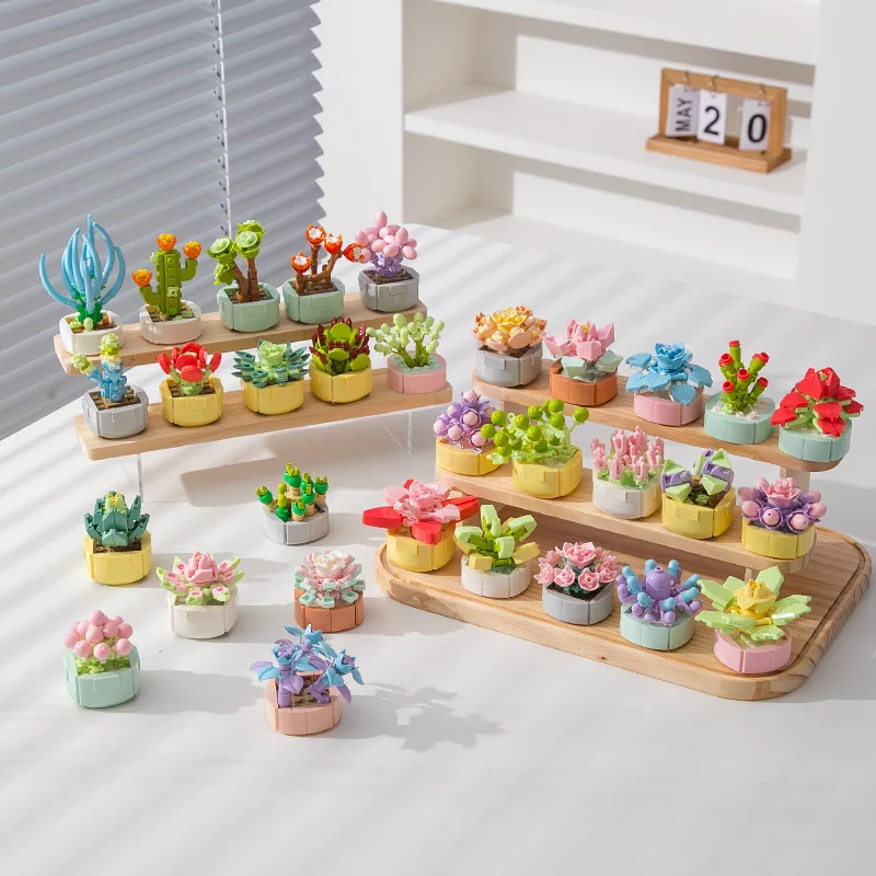 Simulated Flower Bonsai Pot Miniature Landscape Model Plant Series Succulents Building Blocks Part Landscape Bricks Toys for Kid