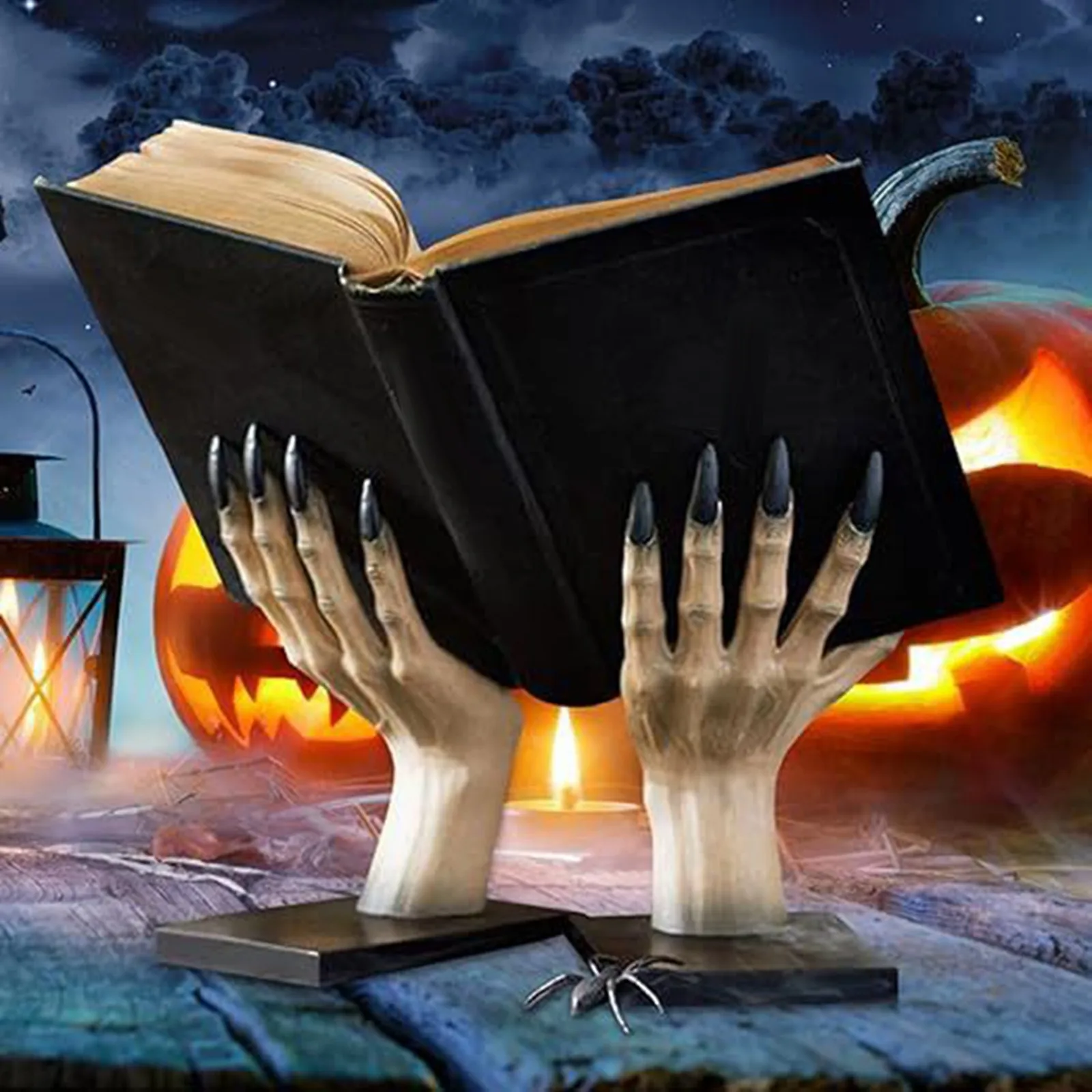 Halloween Witch Hand Book Stand Resin Statue Bookshelf Scary Party Tabletop Home Decor Witch Book Holder Bookcase Bedroom Desk