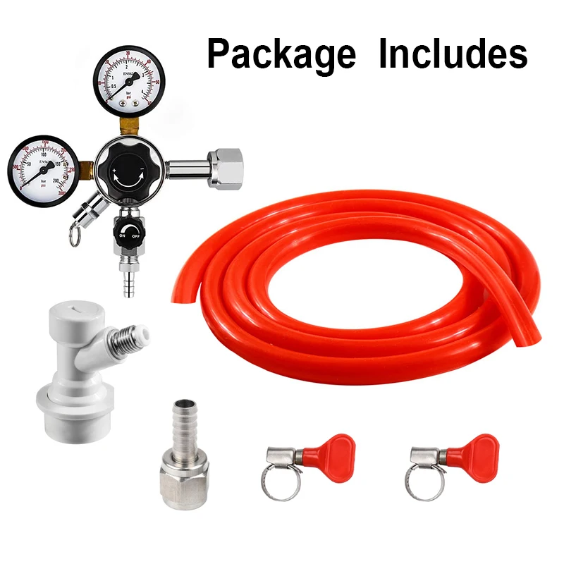 Beer Gas Line Assembly,W21.8/CGA320 CO2 Regulator Beer Tool With 5/16'' Gas Carbonation Hose Double Gauge Regulator For Homebrew