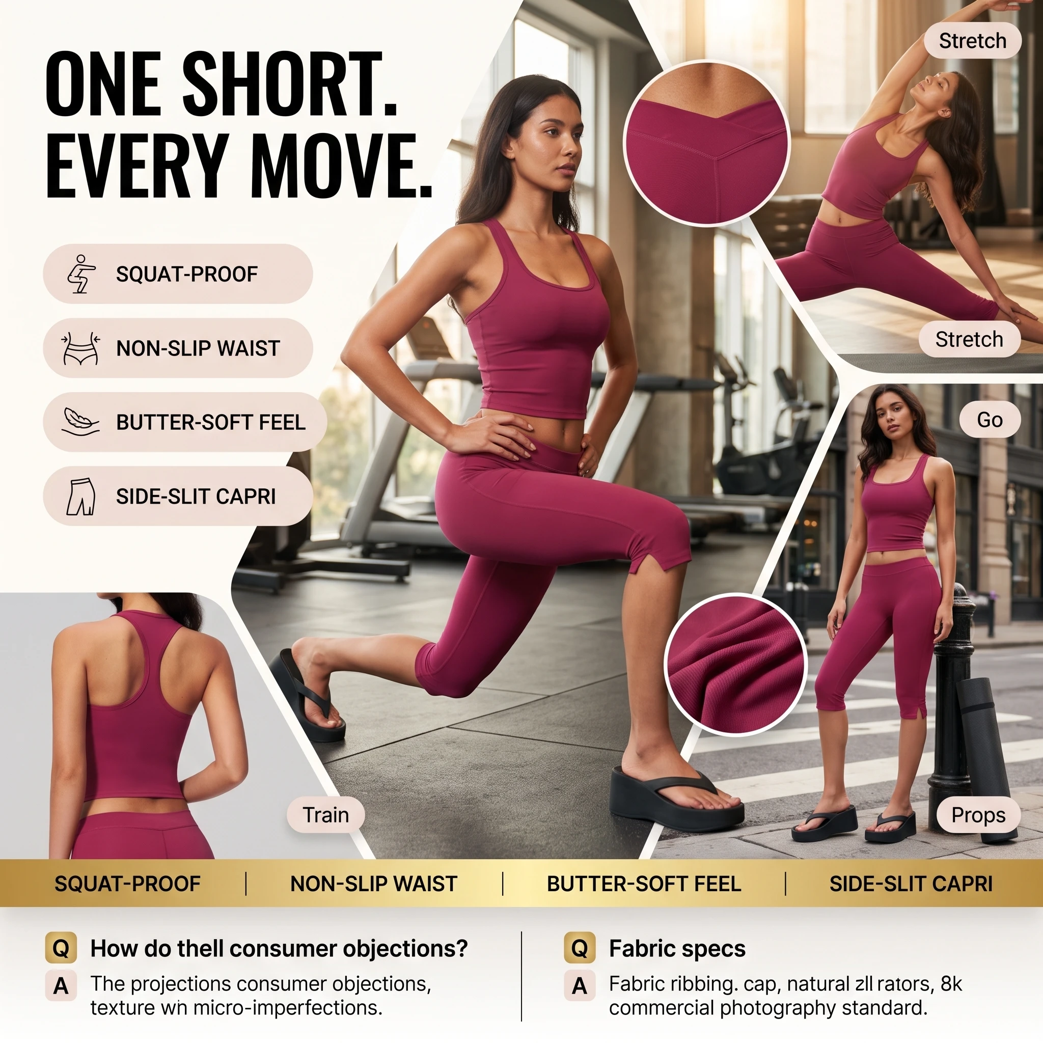 Women's Yoga 2 Piece Set Square Neck Racerback Crop Tank Top High Waist Side Slit Capri Pants 5 Colors
