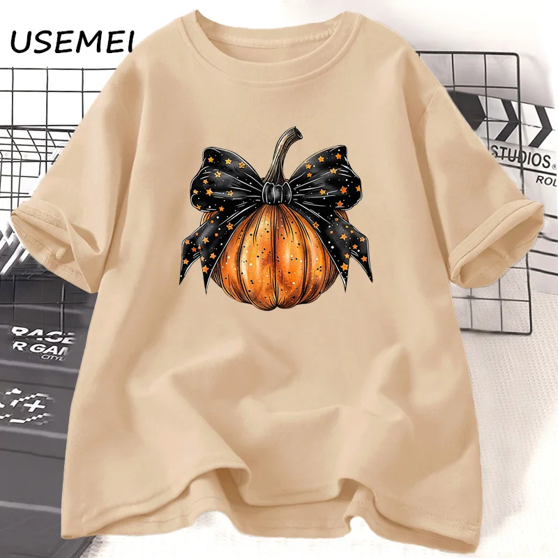 Retro Halloween Coquette Stars Bow T Shirt Fall Spooky Mama T-shirt Cotton Short Sleeve Tee Shirt Unisex Streetwear Clothing