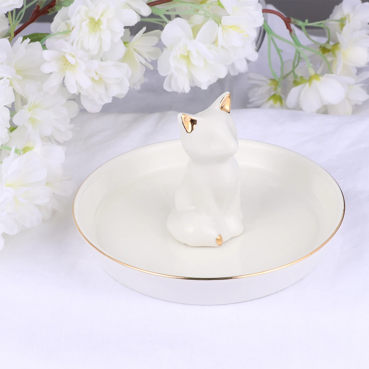 

2Pcs Ceramic Jewelry Plate Round Edge Trinket Tray Organizer for Rings Necklaces Anklets Lenses Gift for Wedding Valentine