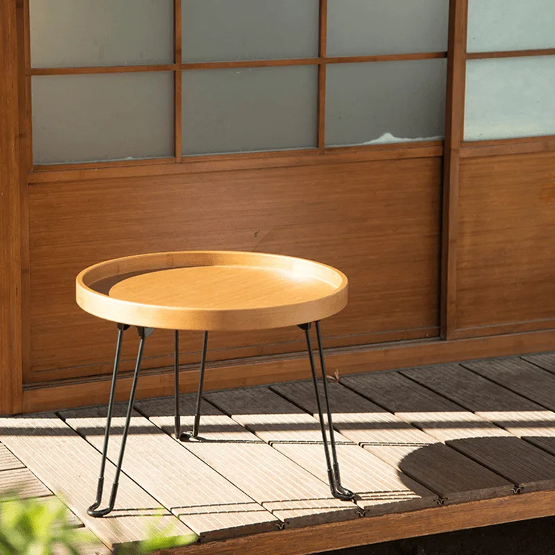 Bamboo folding table household small tea table indoor and outdoor portable multi-scene use small round table stable load-bearing