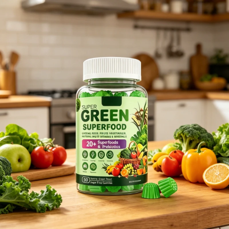 

Super Greens Gummies with Prebiotic Fiber Probiotic Fruit Veggie Daily Greens Vegetable for Digestive Gut Health Immunity Focus