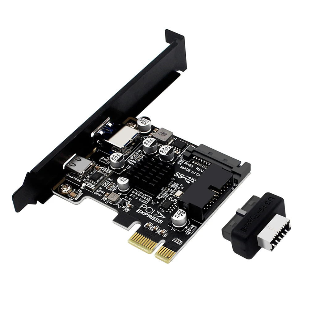 PCI-E To USB 3.0 Type A Expansion Card 5Gpbs Type E PCI Express Card 19/20 Pin Header for Type C Front Panel Mount Adapter