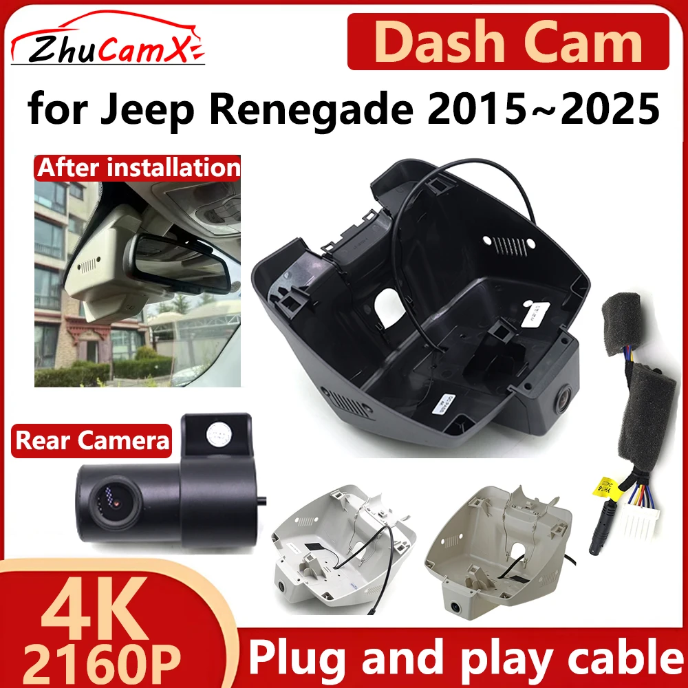 ZhuCamX for Jeep Renegade 2015~2025 4K UHD 2160P Car DVR Dash Cam Camera Night Vision Recorder Plug and Play