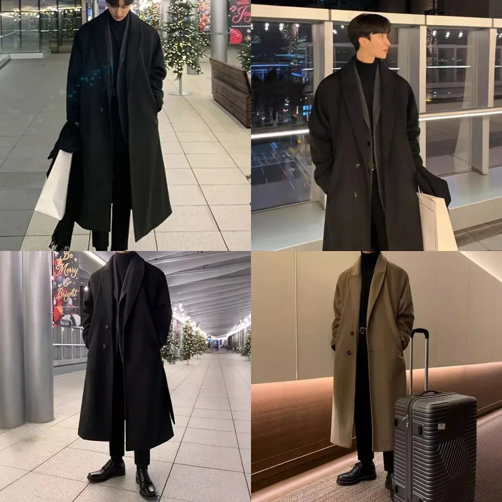 

Ветровка, мужское шерстяное пальто, двухслойный плащ, длинный, средней длины, корейский стиль, кашемировый плащ премиум-класса, модный