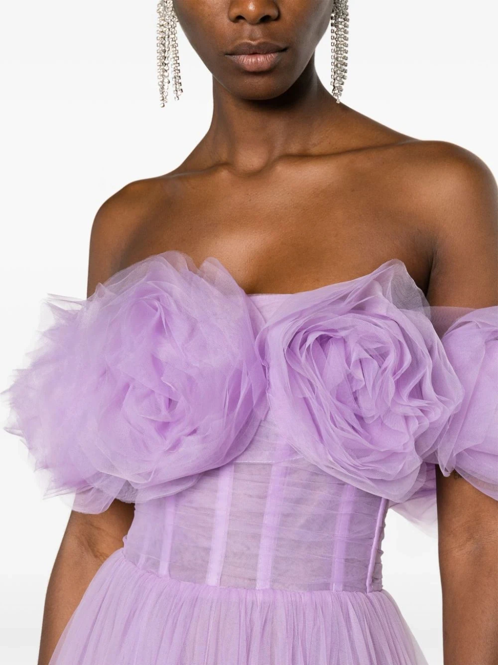 Pretty Lavender Handmade 3D Flower Tulle Women Dresses Ankle Length Strapless A-line Soft Tulle Bloom Party Dress