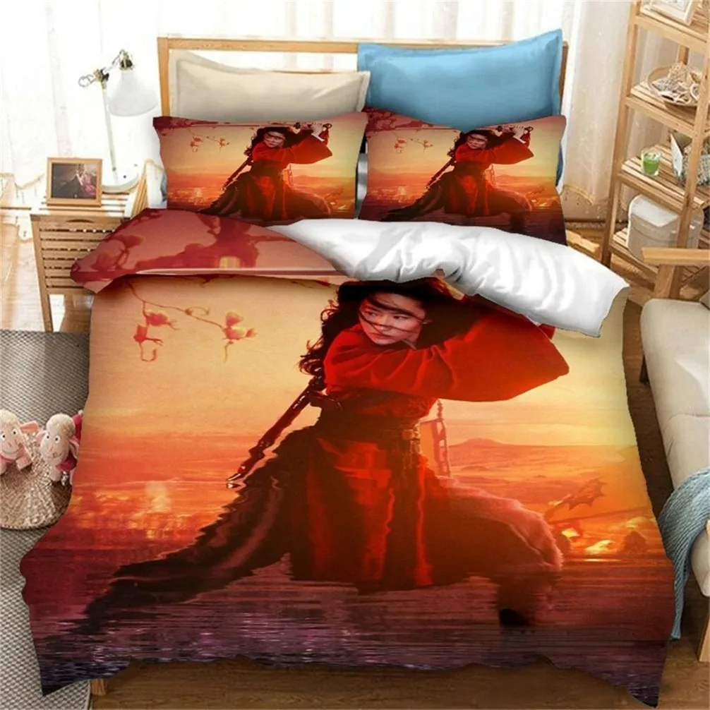 Mulan Bed Cover Set,3d Disney Cartoon Children Bedding Set,Twin Size Bedding Sets King Quilt