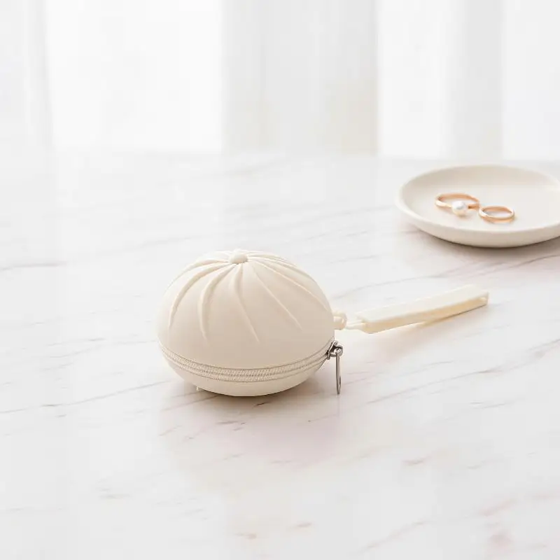 Soft Steamed Bun Plush Coin Purse with Keychain Water Repellent Polyester Mini Wallet for Kids Outdoor Travel