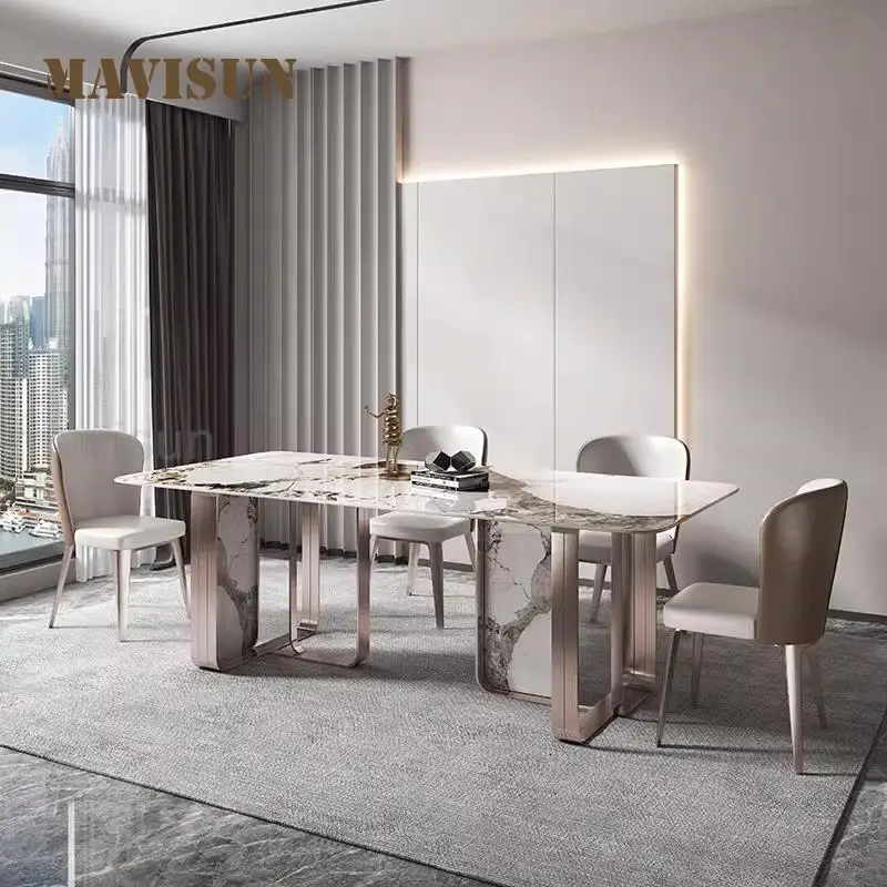 Light Luxury Dining Room Table Set Designer Large Apartment Household Furniture High-End Rectangle Table 4 Chairs For Kitchen