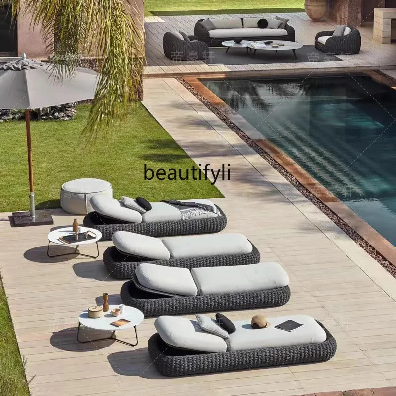 F Outdoor lounge chair Balcony Courtyard Swimming pool Rope bed Beach chair Open-air waterproof and sun-proof leisure