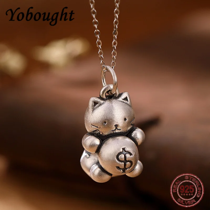 

990 sterling silver pendant personalized cute cat pendant women's retro fashion necklace accessories