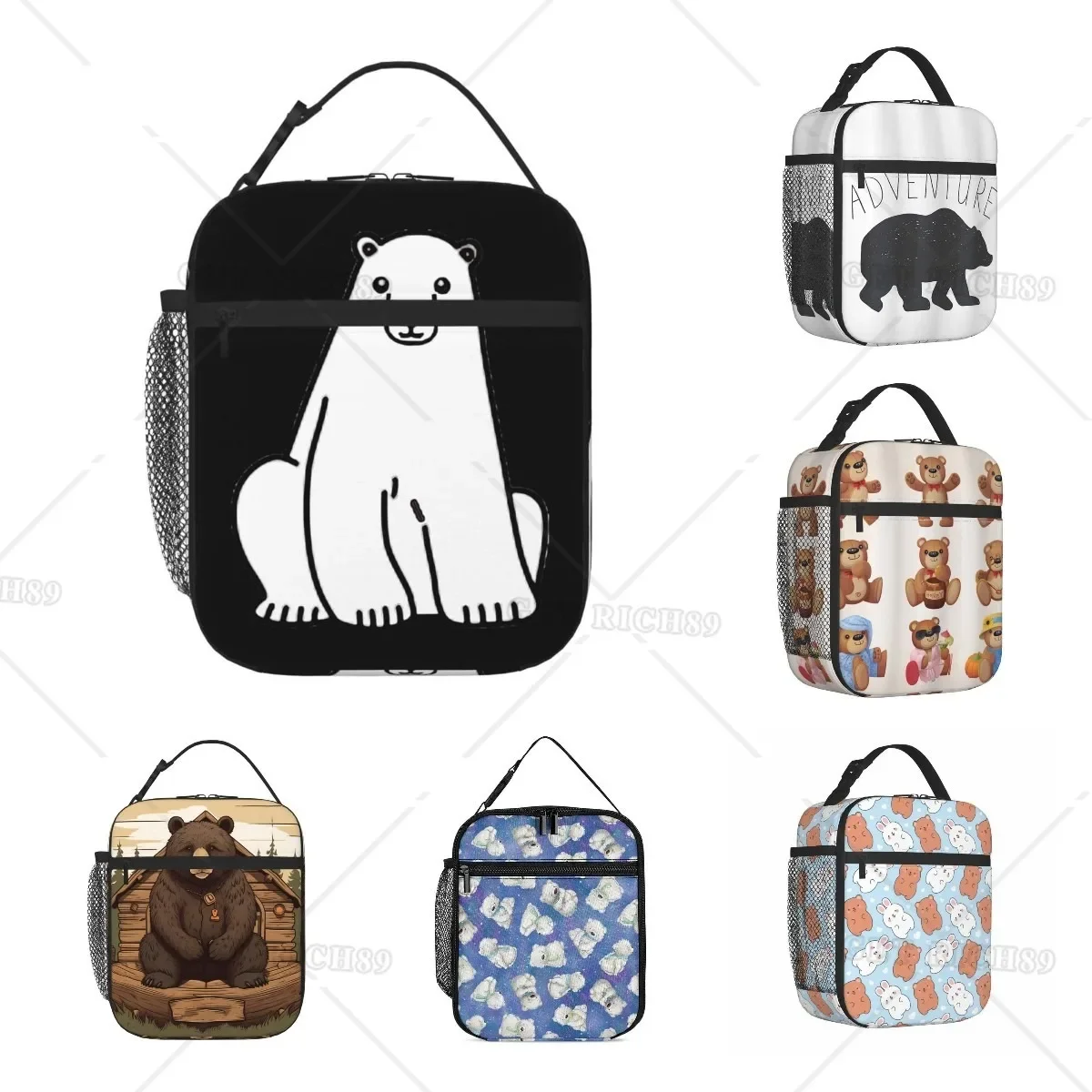 

Animal Bear Polar Bear Insulated Reusable Lunch Bag for Women Men Cooler Lunch Box Totes Meal Bag for Work Picnic Camping