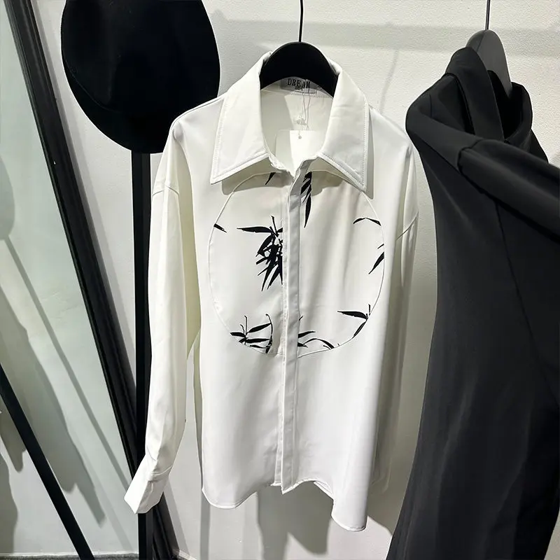 Fashionable Design New Chinese Style Contrast Color Bamboo Fiber Han Long Sleeve Shirt Men's Ruan Handsome Retro Loose Top