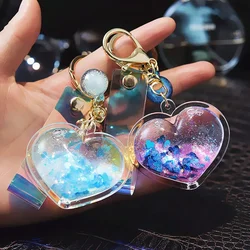 2025 New Valentine's Day Gift Love  Heart Key Chain Glitter Flowing Liquid Car Keyring For Women Bag Charm Lovely Cute Jewelry