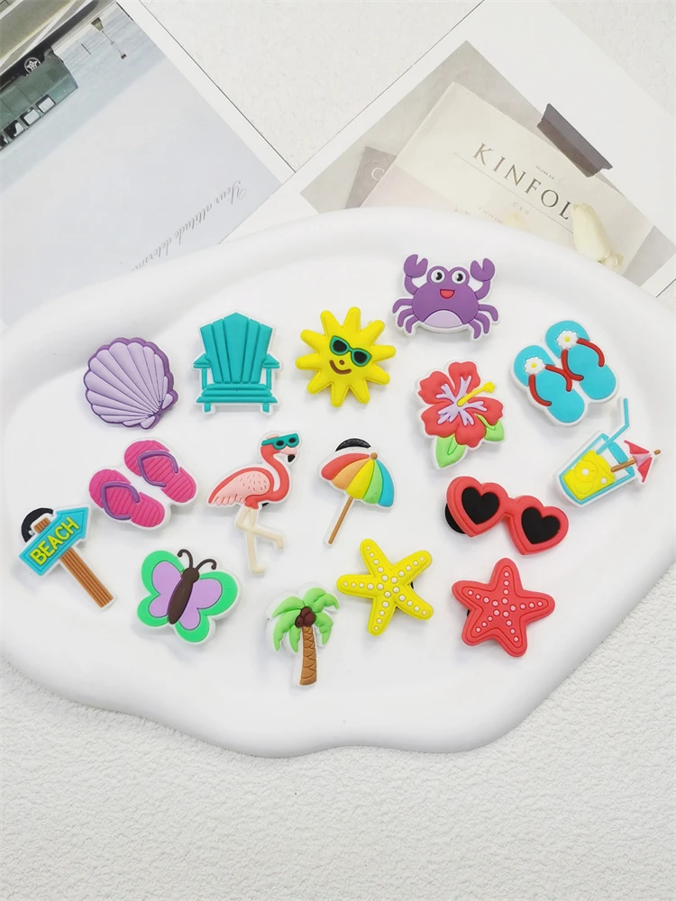 16PCS Summer Series Shoe Charms PVC Crab Buckles Decorations DIY Cute Pins Clog Accessories Fit Women Sandals Garden Shoes Gifts