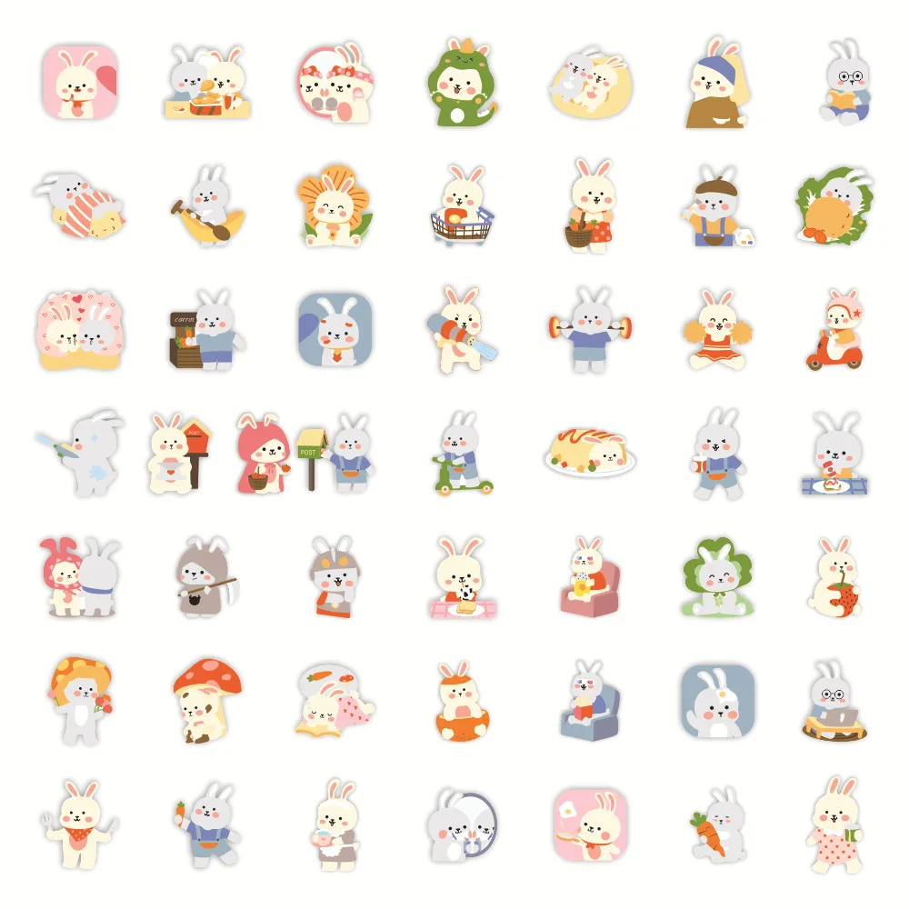 10/30/50pcs Cute Little White Rabbit Stickers Waterproof Skateboard Motorcycle Guitar Luggage Laptop Bicycle Sticker Kids Toys