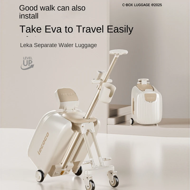 Kids Ride On Suitcase with Seat 20 inch Carry on Detachable Pull-out Handle Children's Carrier Multifunctional Travel Suitcase