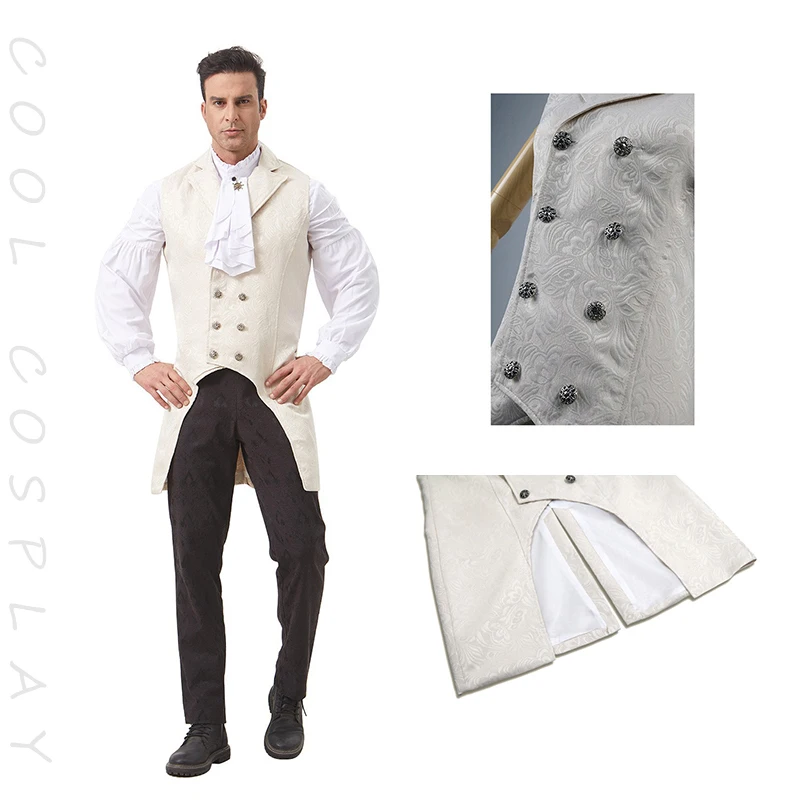Medieval Renaissance Tailcoat Men's Vest Vintage Jacquard Victorian Gothic Waistcoat Noble Swallowtail Tops Men Cosplay Costumes