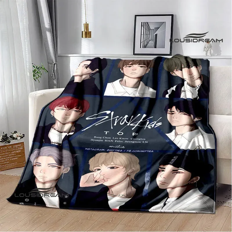 KPOP S-Stray-K-Kids pattern blankets Flannel Warm blanket Soft and comfortable blanket Travel Blanket bed linings Birthday Gift