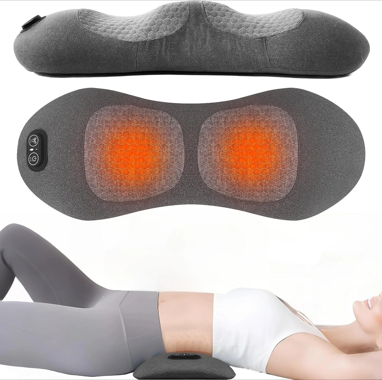 Lumbar Traction Back Massager Pillow 3-in-1 Heating Vibration Therapy Back Support Stretch Device for Back Pain Relief