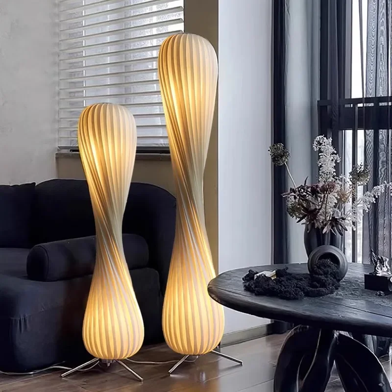 

Modern Luxury Wooden Curved Lampshade Floor Lamp for Living Room Bedroom Bedside Standing Lamp Indoor Lighting Foot Lamp Salon