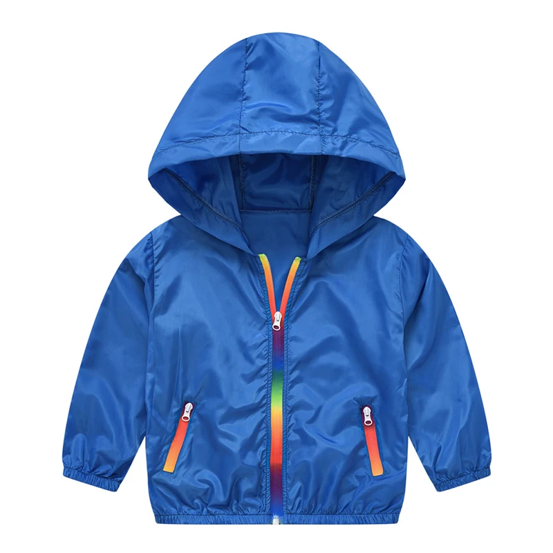 Fashion Rainbow Zipper Hooded Windbreaker Jacket For Girls Summer Sun Protection Coat 4 6 8 10 Years Children Outerwear Clothing