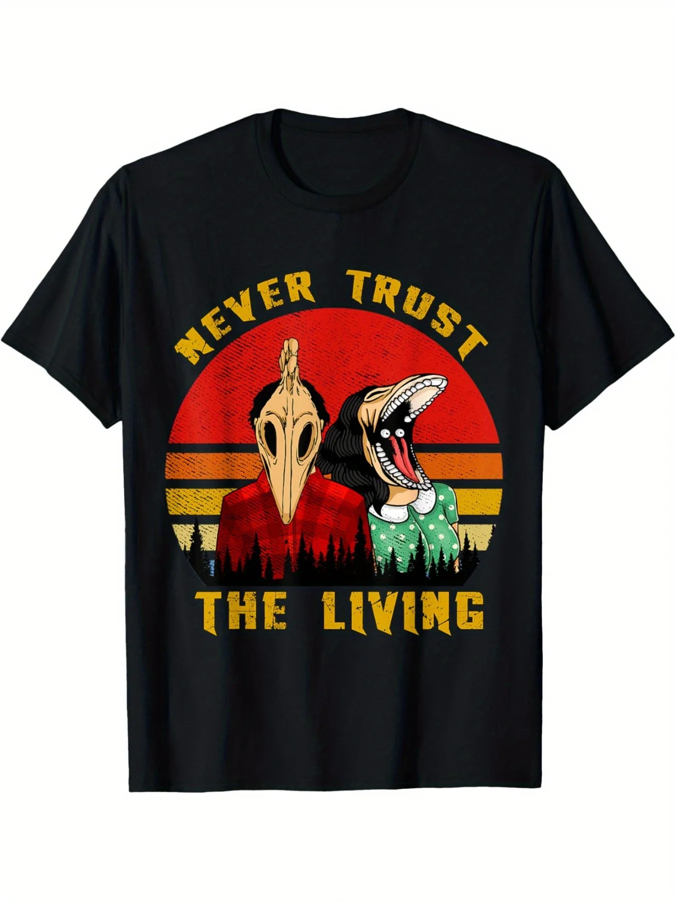 

"Never Trust the Living" Goth T-Shirt - Black Creepy Summer Casual Tee