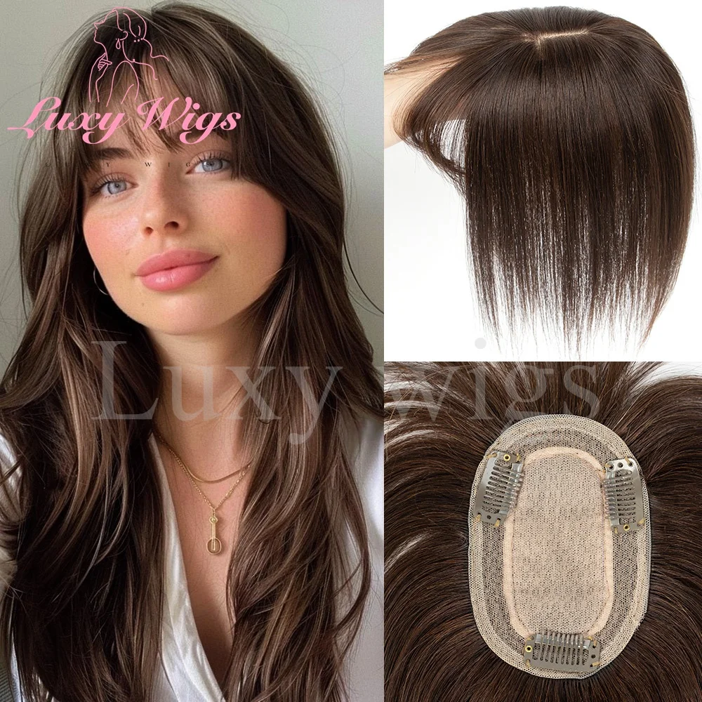 Straight Women Hair Toppers With Bangs Natural Black Brown Blonde Skin Scalp Clip in Human Hair Topper Hair Pieces Extensions - Detail 1