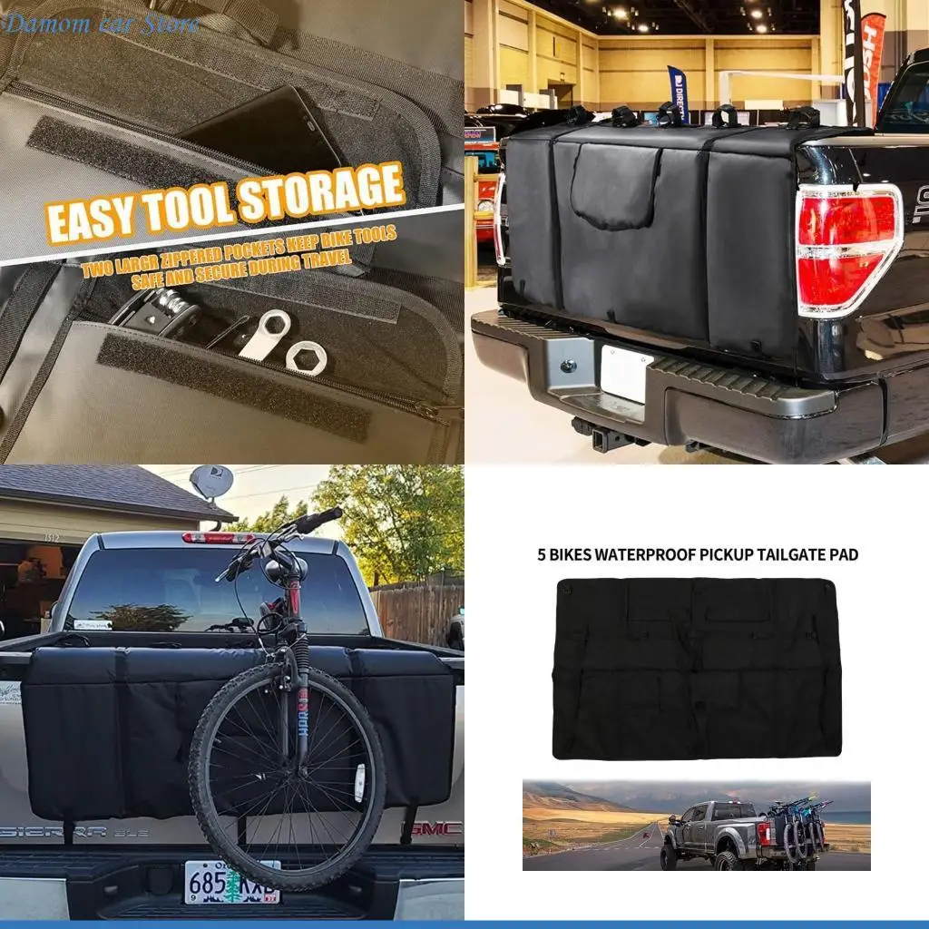 A2UC MTB Bike Pick-up Pad Tailgate Cover Pads With 2 Tool Pockets 5 Bike Frame Fixing Straps For Truck Accessories