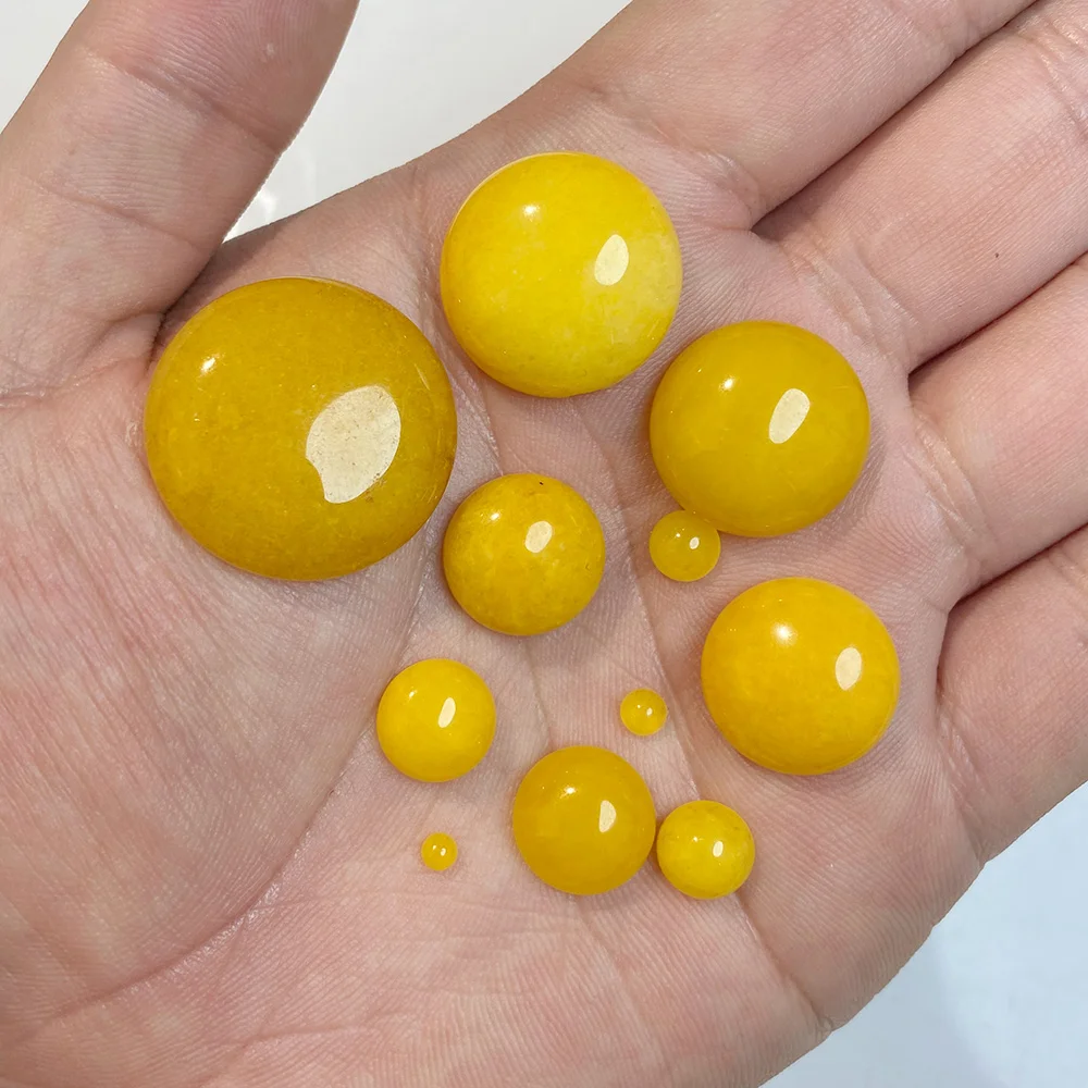 10pcs/Pack Dyed Yellow Natural Chalcedony Stone Cabochons 3/4/5/6/8/10/12/14/16/18/20/25mm Round Flat Back Cabochon