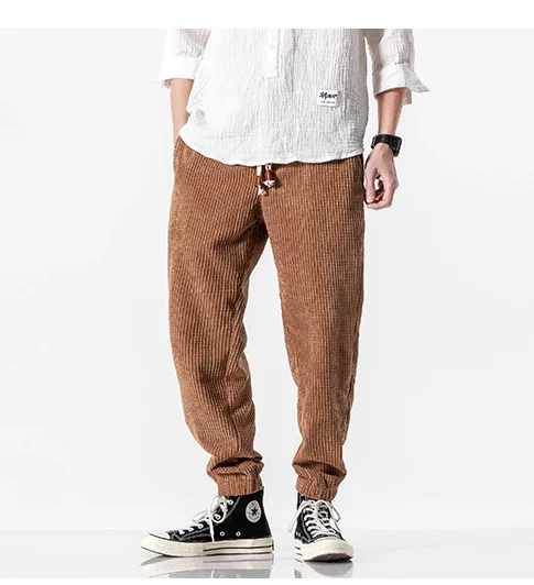 Japanese style Harun pants with corduroy, men's loose washed casual pants, corduroy tapered leg pants