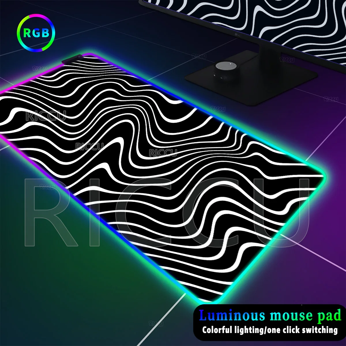 

LED Backlight Black & White Lines RGB Computer Mouse Pad Gamer Cabinet Luminescence Landform Texture Keyboard Gaming XXL DeskMat