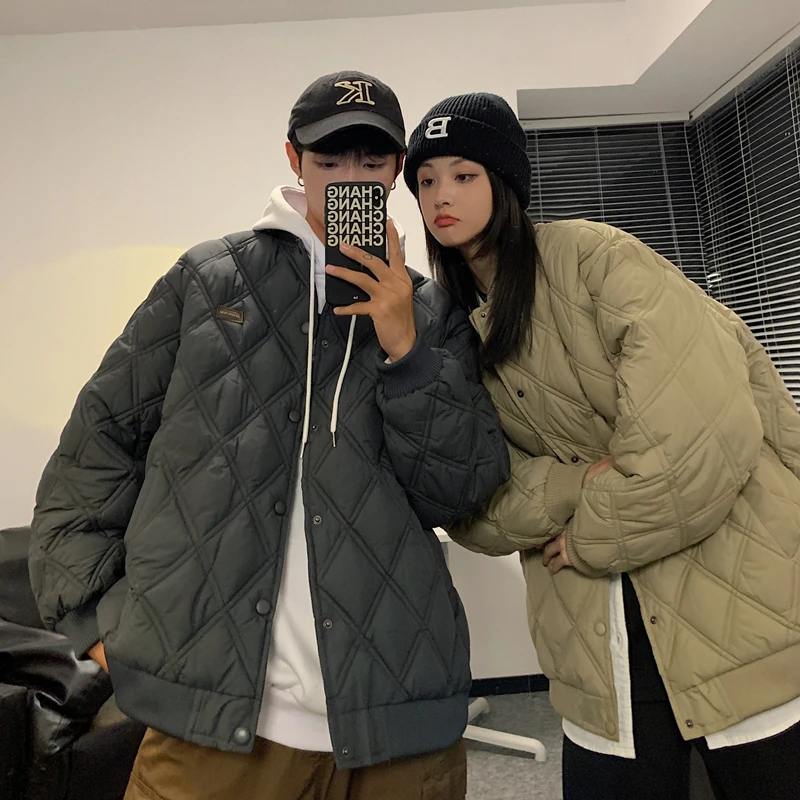 

Мужская зимняя куртка с ромбовидным узором, утепленная хлопком, повседневная, модная, городская, на молнии, с боковыми карманами