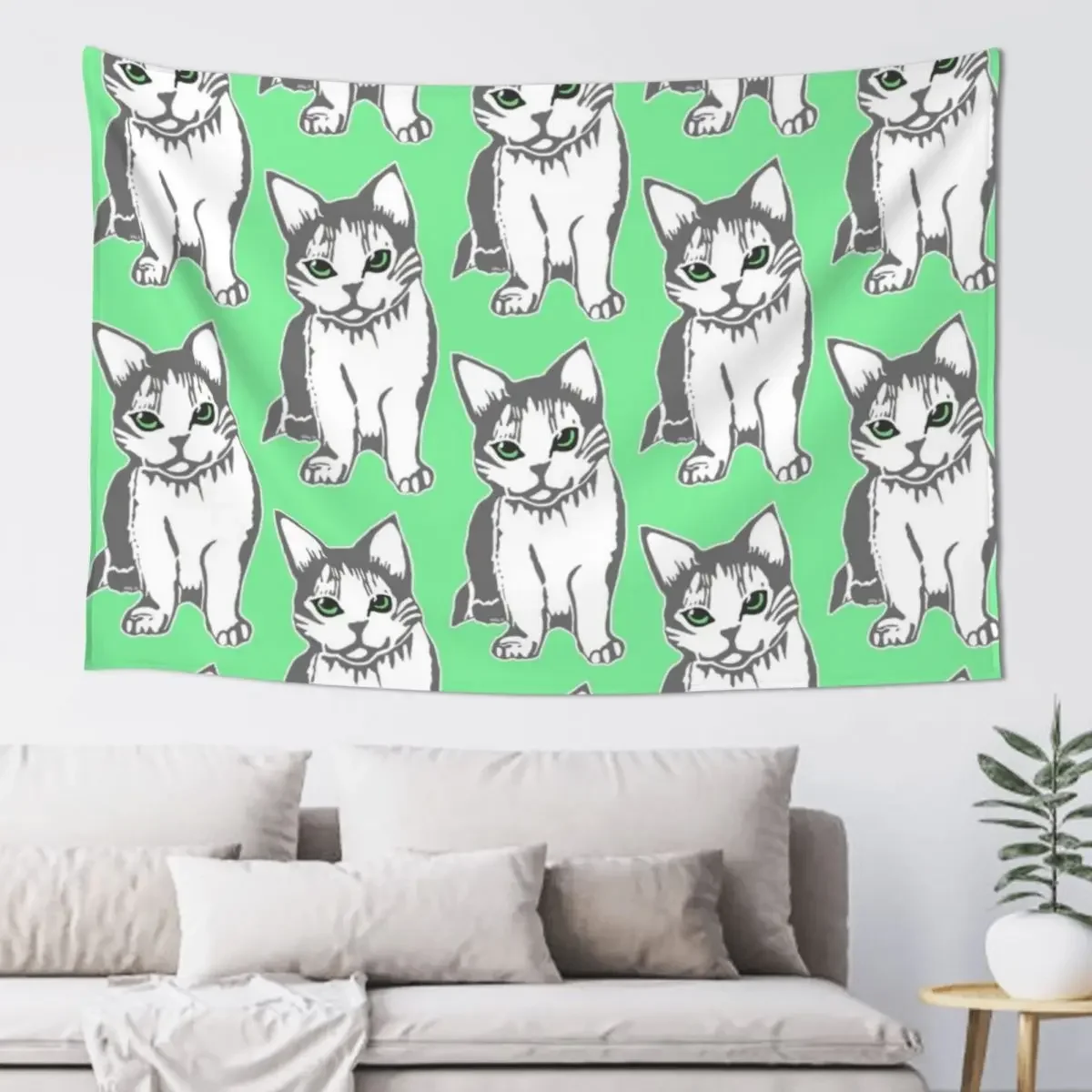 Grey and White Cat with Jade Eyes Tapestry Room Decor Cute Bedrooms Decorations Nordic Home Decor Tapestry