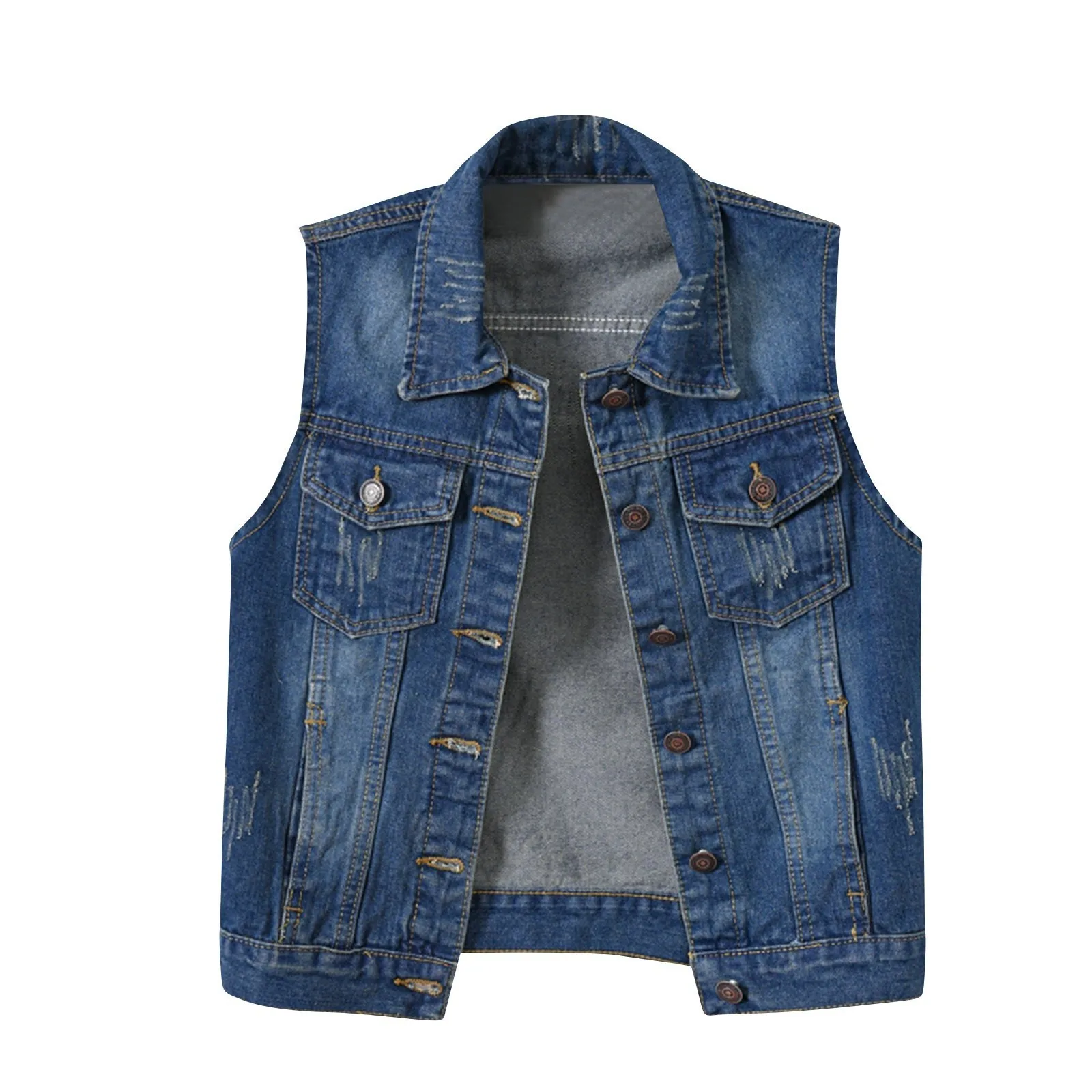 

Женский джинсовый жилет без рукавов, модная однотонная джинсовая куртка с карманами и лацканами, уличный кардиган, жилет, куртка