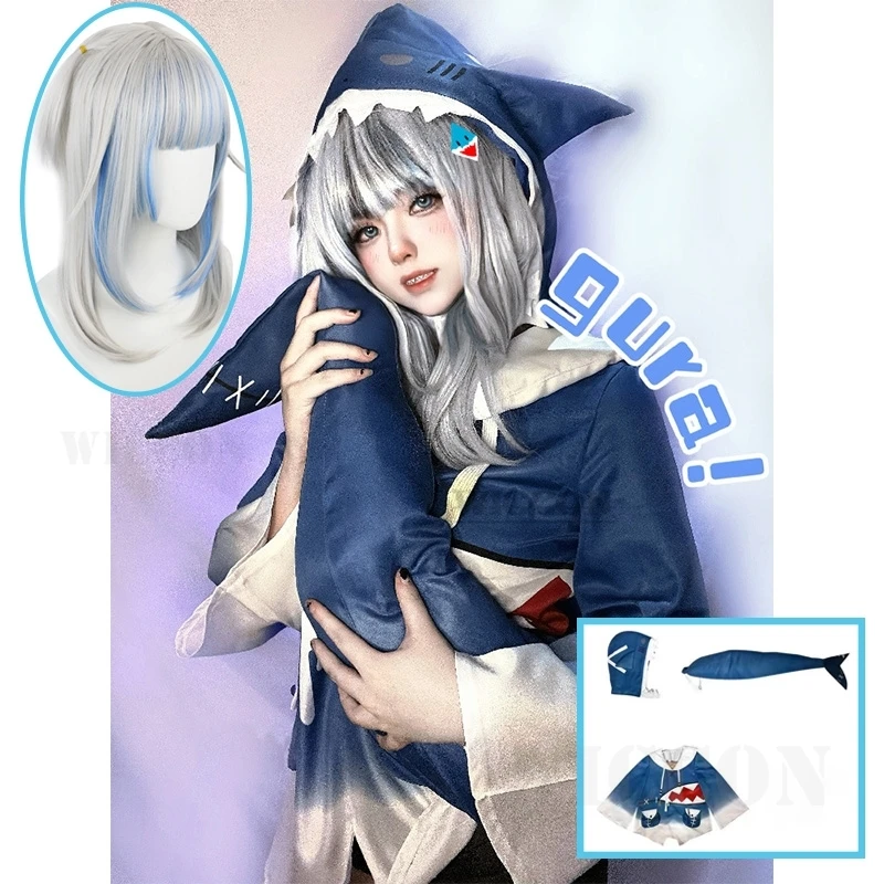 Vtuber Hololive Gawr Gura Cosplay Kostuum Schattige Haai Kostuum Hoodie Voor Vrouwen Halloween Youtuber Anime Staart Pruik Kostuum