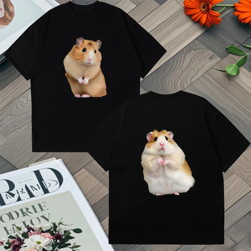 

Funny Screaming Hamster Double Sided Cute Kawaii Graphic Print Oversized Crew Neck t-shirt Men Women Cotton Tee shirt Unisex Top
