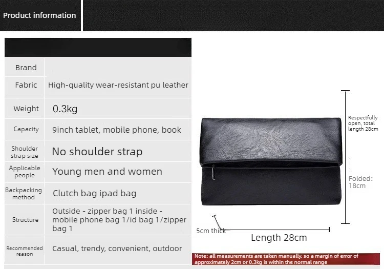 New Men Fold‑Over Clutch Bag Large Capacity Zipper Closure Handbag Business Envelope Purse for Office Daily Business Occasions view 6