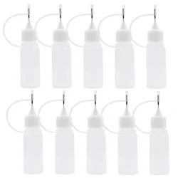 10 garrafas plásticas do aplicador da ponta da precisão dos pces 5ml-120ml, garrafas do aperto da ponta da agulha para a tinta do álcool da cola artesanal, mini funis