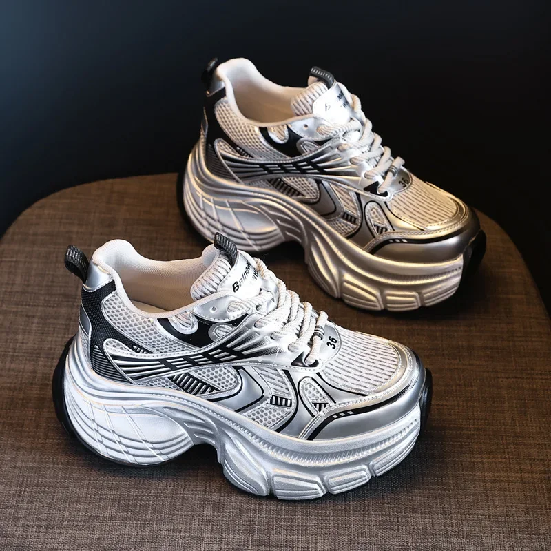 8cm Inner Increase Thick Soled Daddy Shoes Women 2026 Summer and Autumn New Soft Bottom Muffin Sports Casual Shoes