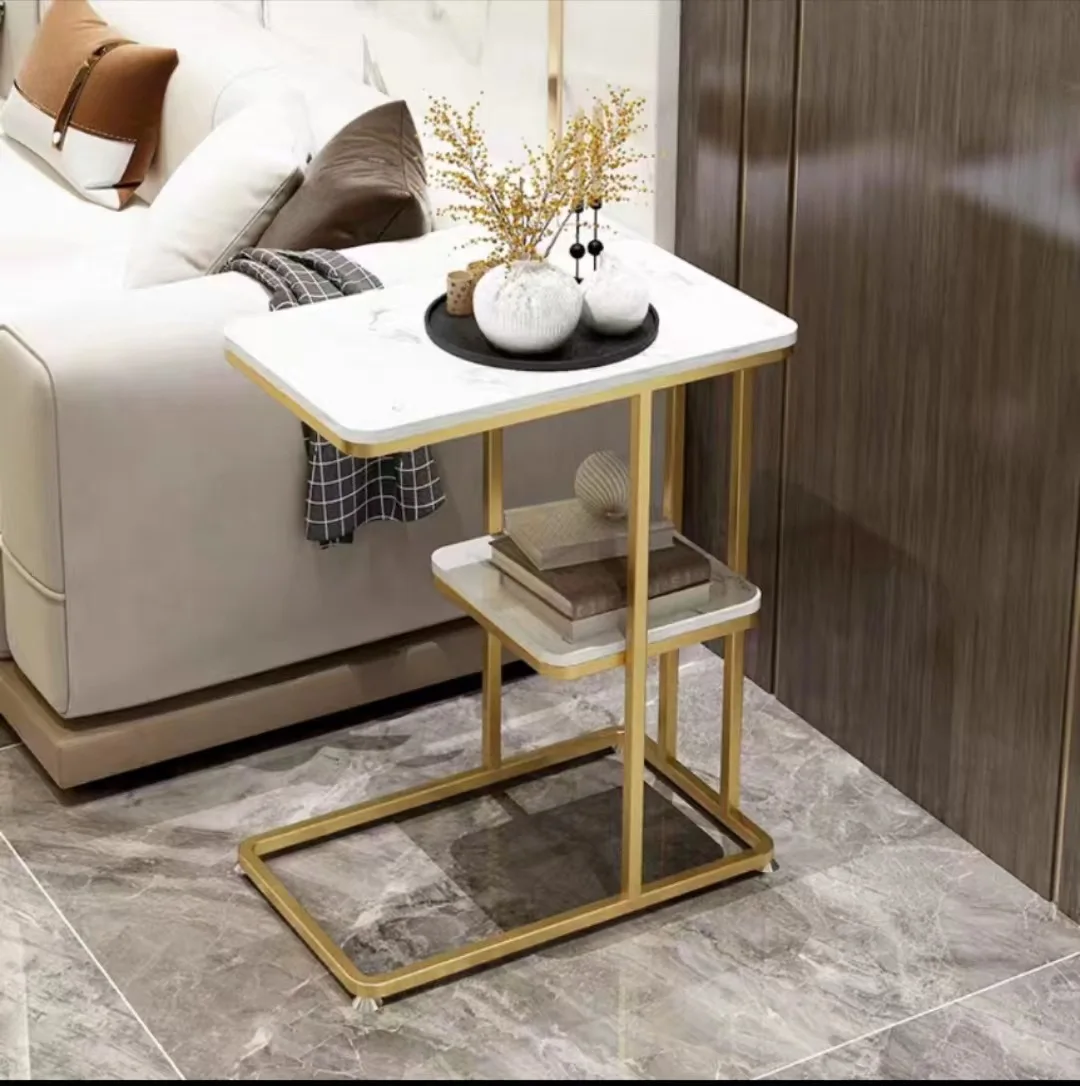 Modern rectangular light luxury rock slab small coffee table living room design Hong Kong style square edge table