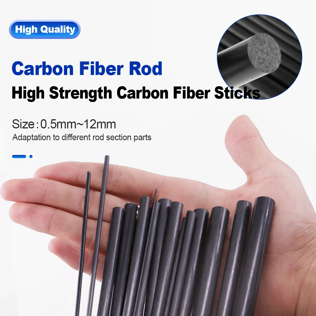 FishTrip Carbon Fiber Rod 0.5mm~12mm*50cm Solid Rods for RC Models, DIY, Fishing Rod Repair, Aerospace Spars & Beams