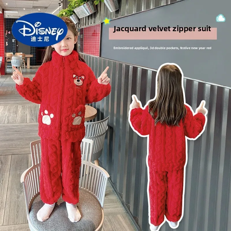 

Красный праздничный пижамный комплект Disney Lotso Bear — плюшевая домашняя одежда на молнии для детей, мальчиков и девочек, зимняя одежда для сна