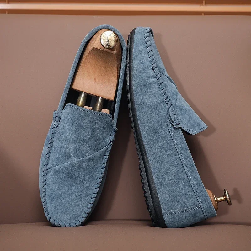 

Модная замшевая мужская повседневная обувь, дышащие мужские лоферы, удобная обувь без шнуровки для ленивой ходьбы, легкая мужская обувь для вождения